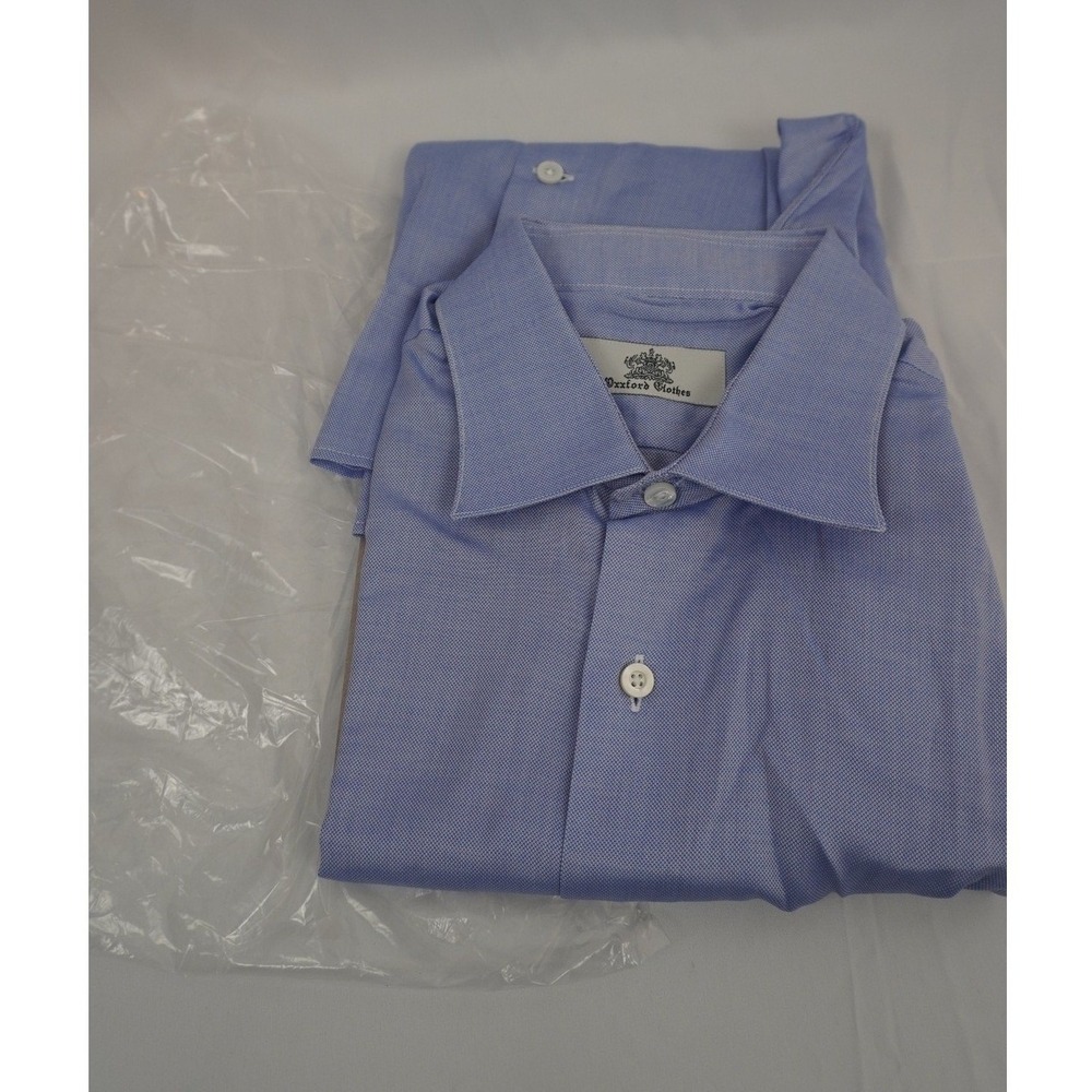 Oxxford Clothes Mens Blue Long Sleeve Spread Collar Dress Shirt Monogram 16